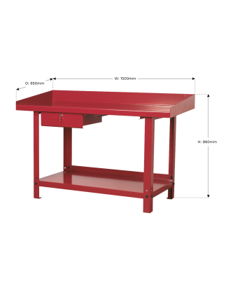 Workbench Steel 1.5m with 1 Drawer