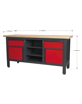 Workstation with 2 Drawers, 2 Cupboards & Open Storage