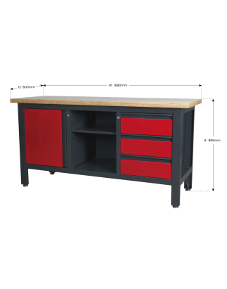 Workstation with 3 Drawers, 1 Cupboard & Open Storage