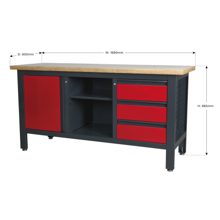 Workstation with 3 Drawers, 1 Cupboard & Open Storage