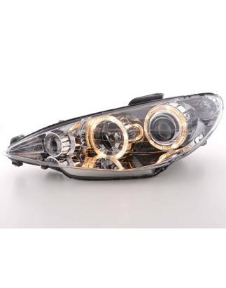 Headlight set angel eyes Peugeot 206 98-03 chrome