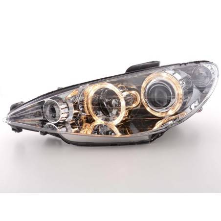 Headlight set angel eyes Peugeot 206 98-03 chrome