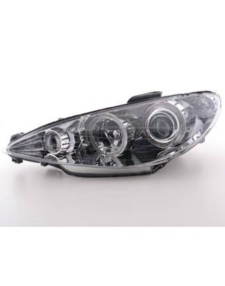 Headlight set angel eyes Peugeot 206 98-03 chrome