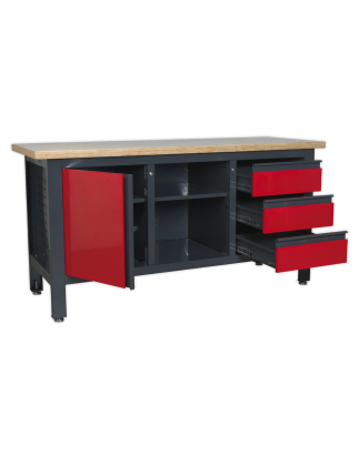 Workstation with 3 Drawers, 1 Cupboard & Open Storage