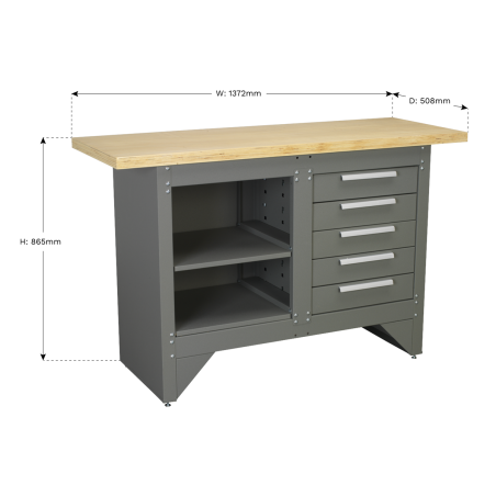 Workbench with 5 Drawers Ball-Bearing Slides Heavy-Duty