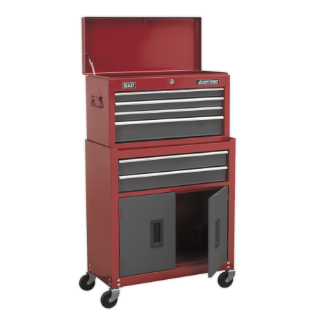 Topchest & Rollcab Combination 6 Drawer with Ball-Bearing Slides- Red