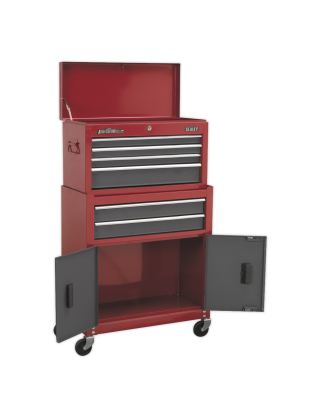 Topchest & Rollcab Combination 6 Drawer with Ball-Bearing Slides- Red