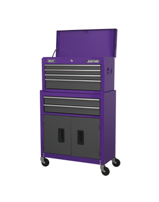 Topchest & Rollcab Combination 6 Drawer with Ball-Bearing Slides - Purple/Grey