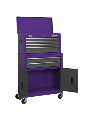 Topchest & Rollcab Combination 6 Drawer with Ball-Bearing Slides - Purple/Grey