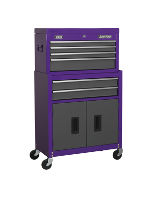 Topchest & Rollcab Combination 6 Drawer with Ball-Bearing Slides - Purple/Grey