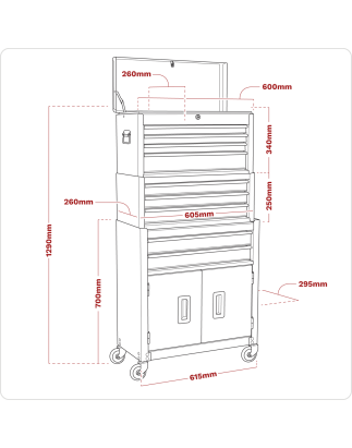 Topchest, coffre à outils Mid-Box et pile de 9 tiroirs Rollcab - Violet