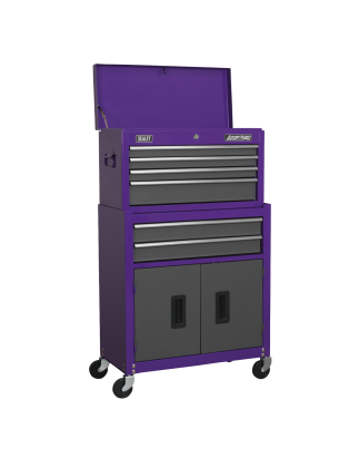 Topchest, coffre à outils Mid-Box et pile de 9 tiroirs Rollcab - Violet