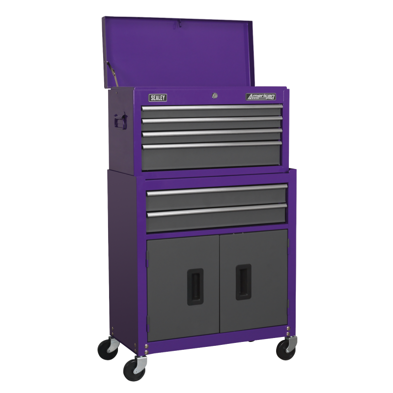 Topchest, coffre à outils Mid-Box et pile de 9 tiroirs Rollcab - Violet