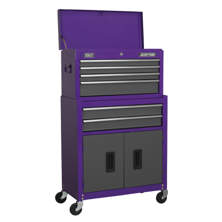 Topchest, coffre à outils Mid-Box et pile de 9 tiroirs Rollcab - Violet