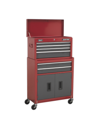 Topchest, coffre à outils Mid-Box et pile de 9 tiroirs Rollcab - Rouge