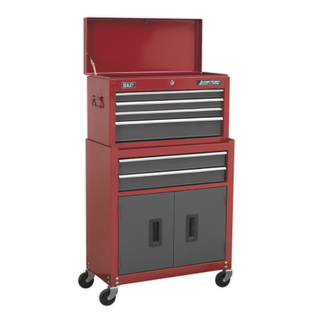 Topchest, coffre à outils Mid-Box et pile de 9 tiroirs Rollcab - Rouge