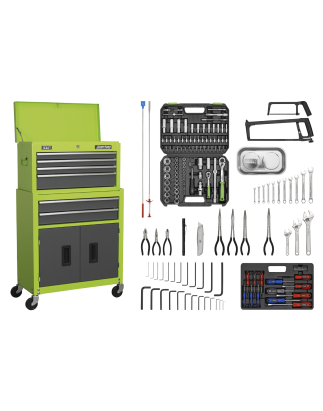 6 Drawer Topchest & Rollcab Combination with Ball-Bearing Slides - Green/Grey & 170pc Tool Kit