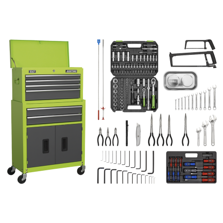 6 Drawer Topchest & Rollcab Combination with Ball-Bearing Slides - Green/Grey & 170pc Tool Kit