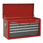 Topchest 6 Drawer with Ball-Bearing Slides - Red/Grey