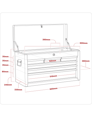 Topchest 6 Drawer with Ball-Bearing Slides - Red/Grey