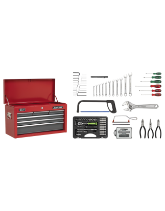 Topchest 6 Drawer with Ball-Bearing Slides - Red/Grey & 98pc Tool Kit