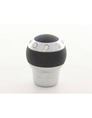 Gear knob aluminum with crystals and leather trim