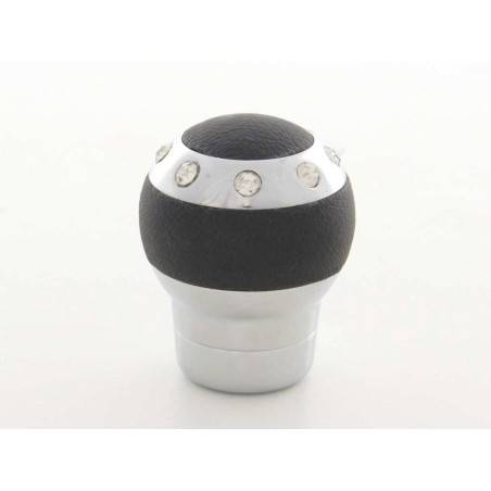 Gear knob aluminum with crystals and leather trim