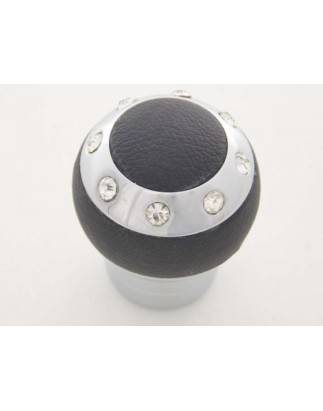 Gear knob aluminum with crystals and leather trim