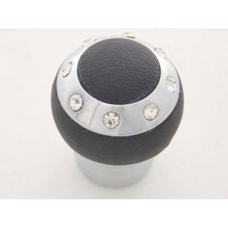 Gear knob aluminum with crystals and leather trim