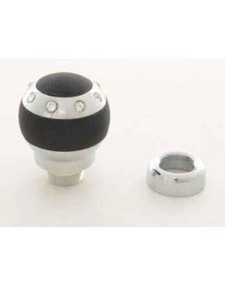 Gear knob aluminum with crystals and leather trim