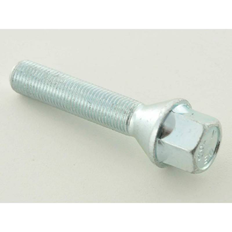 Single wheel bolt, shaft length 35mm, conical collar, silver M12x1.5