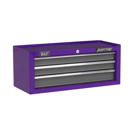 Mid-Box Tool Chest 3 Drawer with Ball-Bearing Slides - Purple/Grey