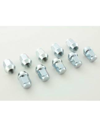 Wheel nuts set (10 pieces) length 35mm, tapered collar M14X1.5 silver