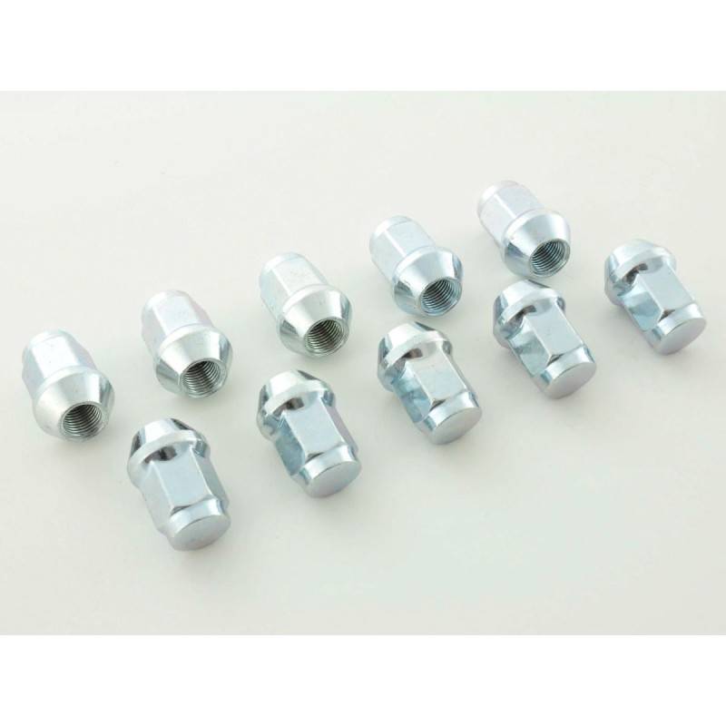 Wheel nuts set (10 pieces) length 35mm, tapered collar M14X1.5 silver