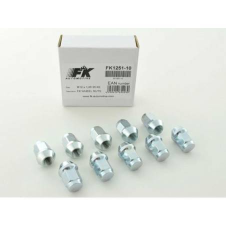 Wheel nuts set (10 pieces) length 35mm, tapered collar M14X1.5 silver