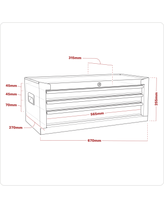 Mid-Box Tool Chest 3 Drawer with Ball-Bearing Slides - Black