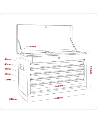 Topchest 5 Drawer with Ball-Bearing Slides - Red