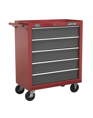 Rollcab 5 Drawer with Ball-Bearing Slides - Red/Grey