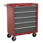 Rollcab 5 Drawer with Ball-Bearing Slides - Red/Grey