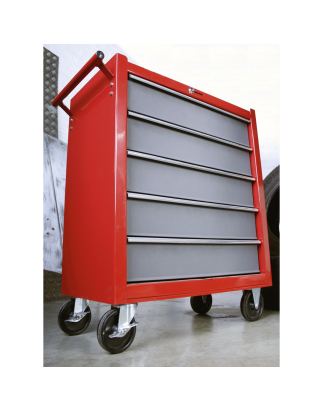 Rollcab 5 Drawer with Ball-Bearing Slides - Red/Grey