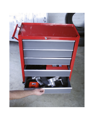 Rollcab 5 Drawer with Ball-Bearing Slides - Red/Grey