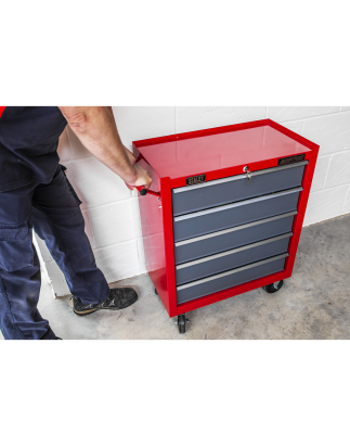 Rollcab 5 Drawer with Ball-Bearing Slides - Red/Grey