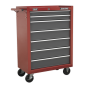 Rollcab 7 Drawer with Ball-Bearing Slides - Red/Grey