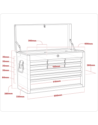 Topchest 9 Drawer with Ball-Bearing Slides - Red/Grey