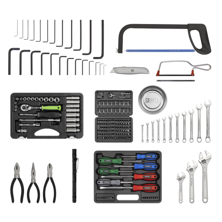 Topchest 9 tiroirs avec glissières à roulement à billes - Rouge/Gris et trousse à outils de 205 pièces