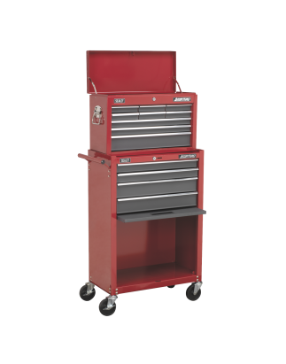 Topchest & Rollcab Combination 13 Drawer with Ball-Bearing Slides - Red/Grey