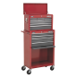 Topchest & Rollcab Combination 13 Drawer with Ball-Bearing Slides - Red/Grey