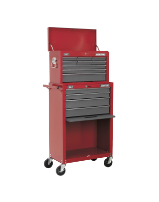 Topchest & Rollcab Combination 13 Drawer with Ball-Bearing Slides - Red/Grey