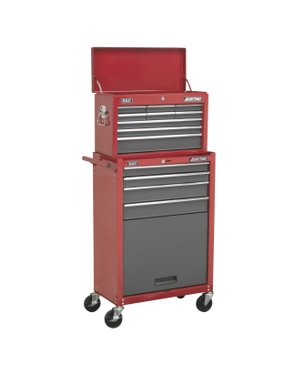 Topchest & Rollcab Combination 13 Drawer with Ball-Bearing Slides - Red/Grey