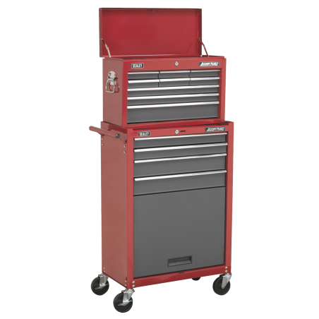 Topchest & Rollcab Combination 13 Drawer with Ball-Bearing Slides - Red/Grey